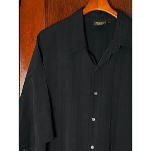 VINTAGE MONZINI BLACK POLY SHORT SLEEVE SHIRT SIZE 3XL / XXXL MADE IN USA